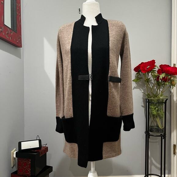 NEW Ann Taylor Wool Longline Colorblock Belt Knit Ribbed Cardigan Sweater Coat … - Picture 3 of 16